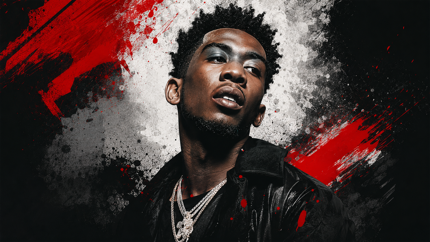 The Gift | BPM 120 | KEY C 2 Artistic representation of a rapper called desiigner against a dramatic red, black, and white abstract background