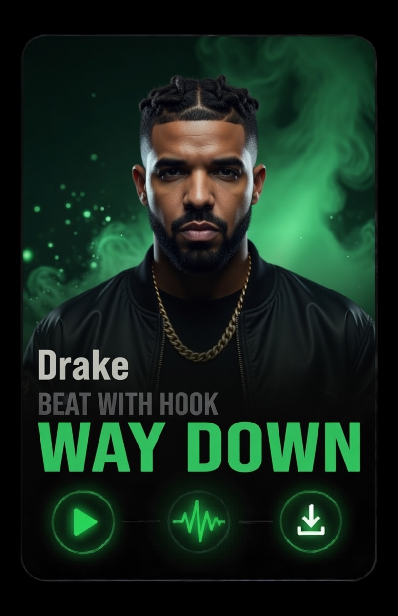 drake chil beat with hook image music card of the artist drake with the text that says Drake Hook Type beat Way Downl