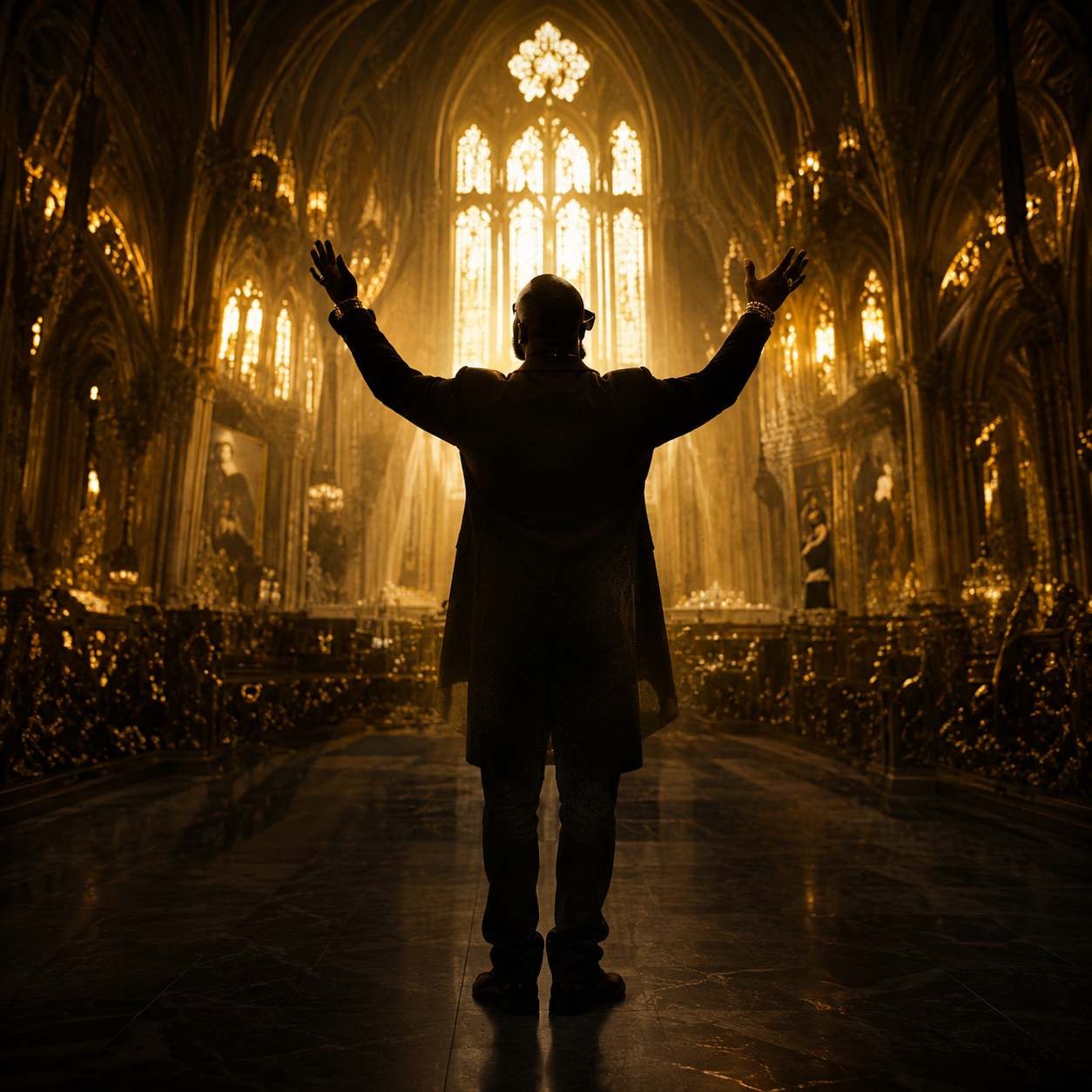 i-can-gospel-rap-type-beat Cinematic gospel rap type beat artwork inspired by epic motivational hip hop production, featuring cathedral lighting, luxury atmosphere, orchestral energy, and powerful Lord Knows-style rap vibes for The Corporatethief Beats.