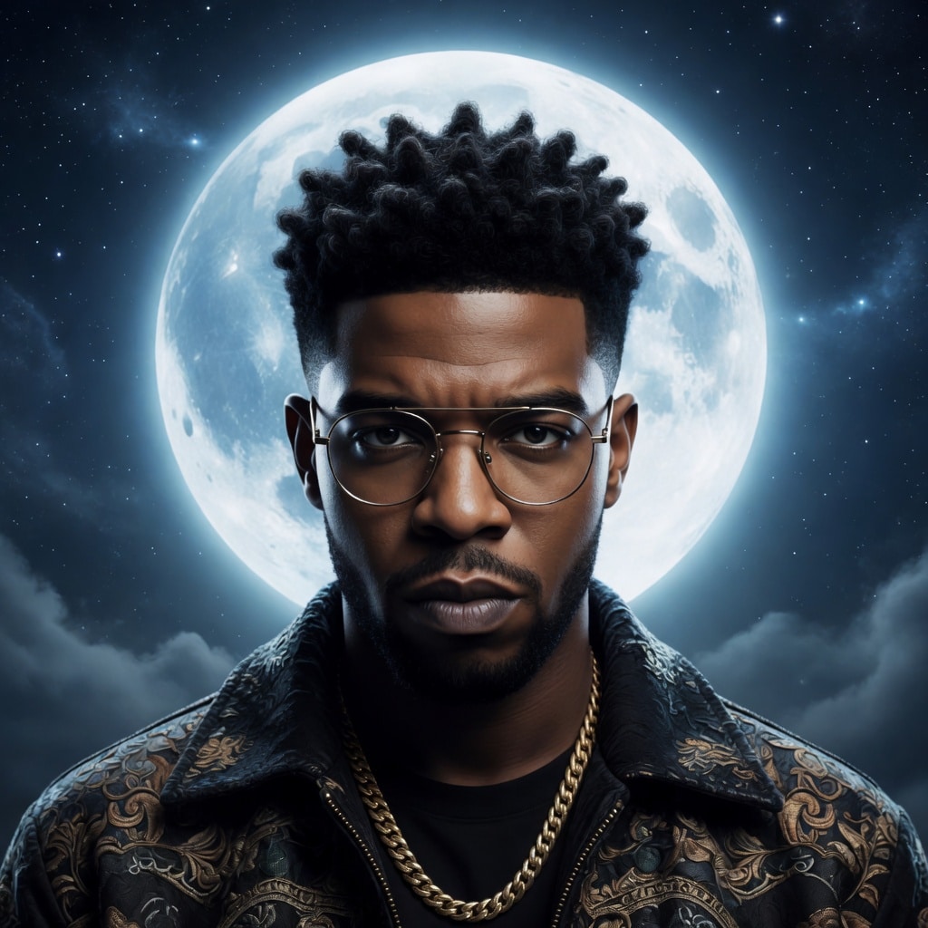 kid cudi instrumental 2026 an image of the rapper kid cudi behind moon light blue glow with the beat name Saskatchewan