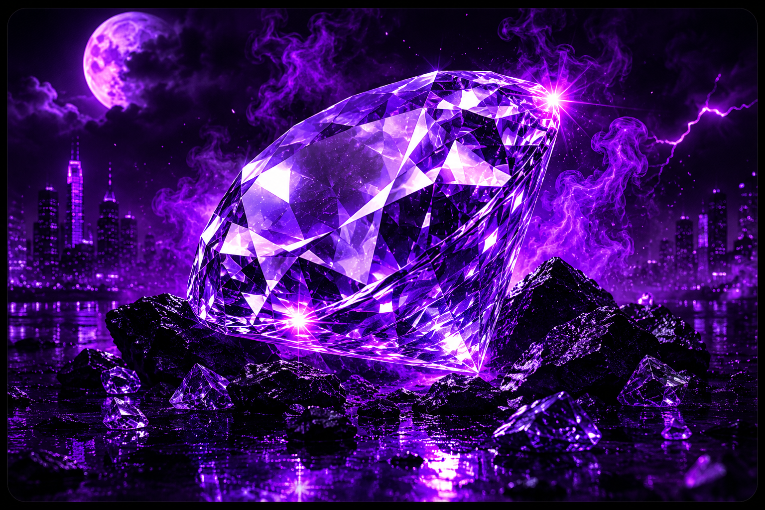 opulence-future-instrumental Glowing purple diamond surrounded by dark luxury textures and futuristic neon lighting depicting the cold, minimal, and luxurious atmosphere associated with Future-inspired trap instrumentals produced by The Corporate Thief Beats.