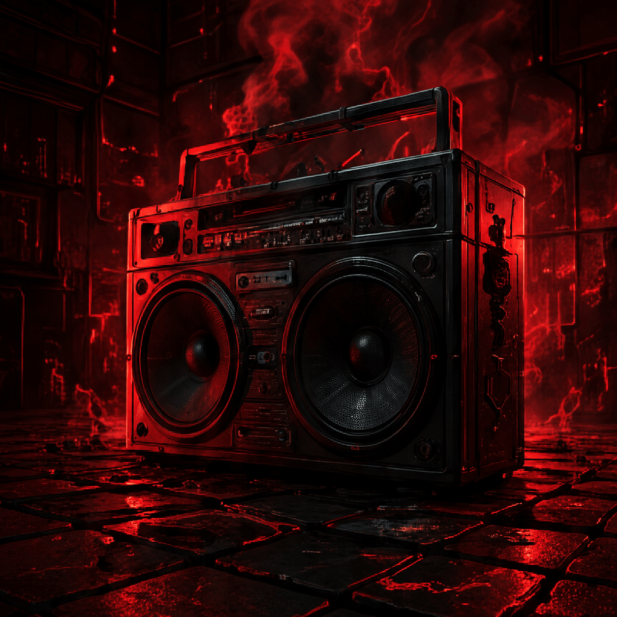 professional hard rap beats ab image of aboom box with red smoke to give the feel and description of professional hard rap beats
