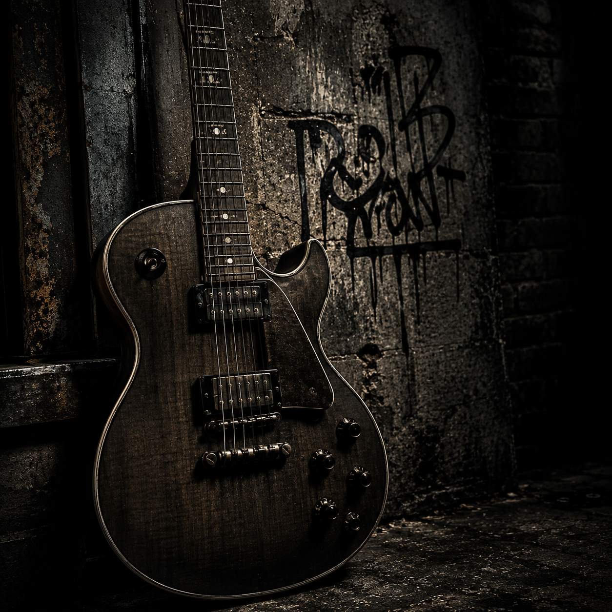bring-it-back-to-the-start-eminem-type-beat Commercial guitar hip hop beat artwork featuring a moody electric guitar in a gritty city alley, inspired by Eminem-style storytelling, motivational rap, and modern lyrical hip hop production.