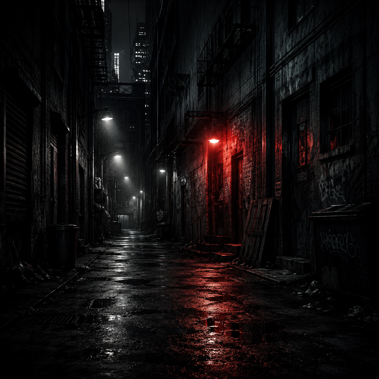 shoot-em-dead-eminem-type-beat Abstract trap rap beat artwork featuring a moody city alley at night with red neon reflections, inspired by Eminem-style storytelling, dark hip hop production, cinematic transitions, and aggressive lyrical energy.