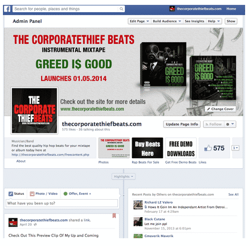 Facebook page during the mixtape launch