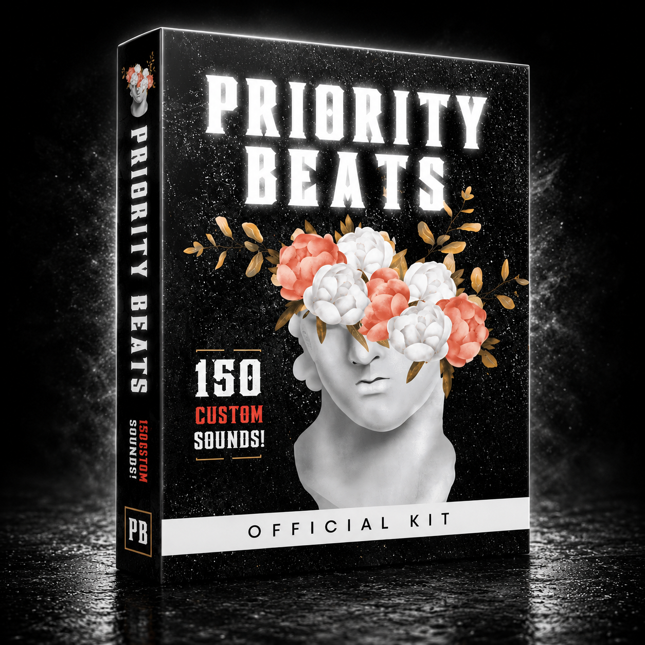 Priority Beats Official Kit featuring 150 custom drum sounds, including royalty-free one-shots, percussion, kicks, snares, claps, and producer samples for hip hop and trap music production.